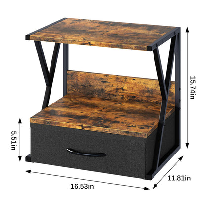 aboxoo Printer Stand for Desk with Storage Drawer, 2 Tier Desktop Or UnderDesk Shelf, Multi-Purpose Desk Organizer for Home Office, fit Fax Machine/3D Printer/Scanner, Rustic Brown