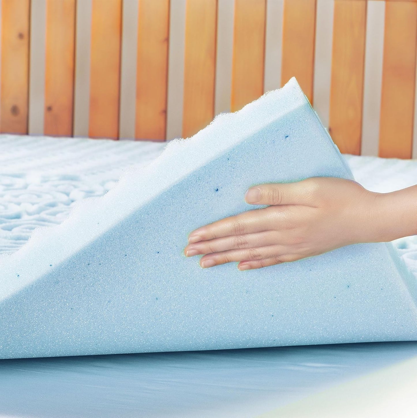 Mellow 2 Inch 5-Zone Memory Foam Mattress Topper, Cooling Gel Infusion, Full Size, Blue