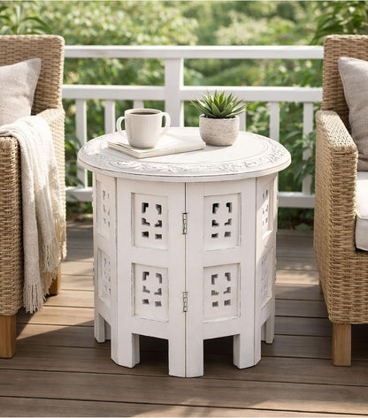 12"x12" Bedding Craft Wooden End Table, Side Table Hand Carved Wooden Vintage Boho Folding for Small Spaces, Entryway