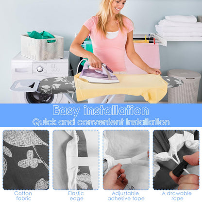 Ironing Board Cover 20" x 55" Extra Wide Thick Padding Fits Most Ironing Boards , Non-Stick, Scorch & Stain Resistant, Easy Install Elastic Edge, Bonus Heat Resistant Ironing Mesh Press Cloth for Home