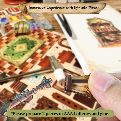 DIY Book Nook Kit | Miniature House Kit with LED Lights | 3D Wooden Puzzles for Adults & Teens | Creative Model Building Kit | Unique Bookshelf Decor & Gift for Craft Lovers | Owl Library