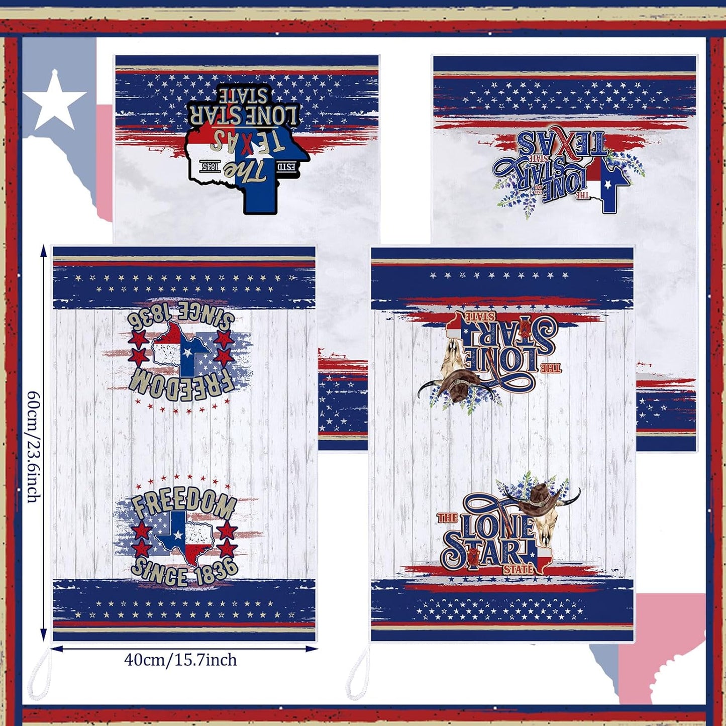 Bencailor 6 Pcs Texas State Kitchen Towel - Patriotic Absorbent Hand Towels for Home Cleaning