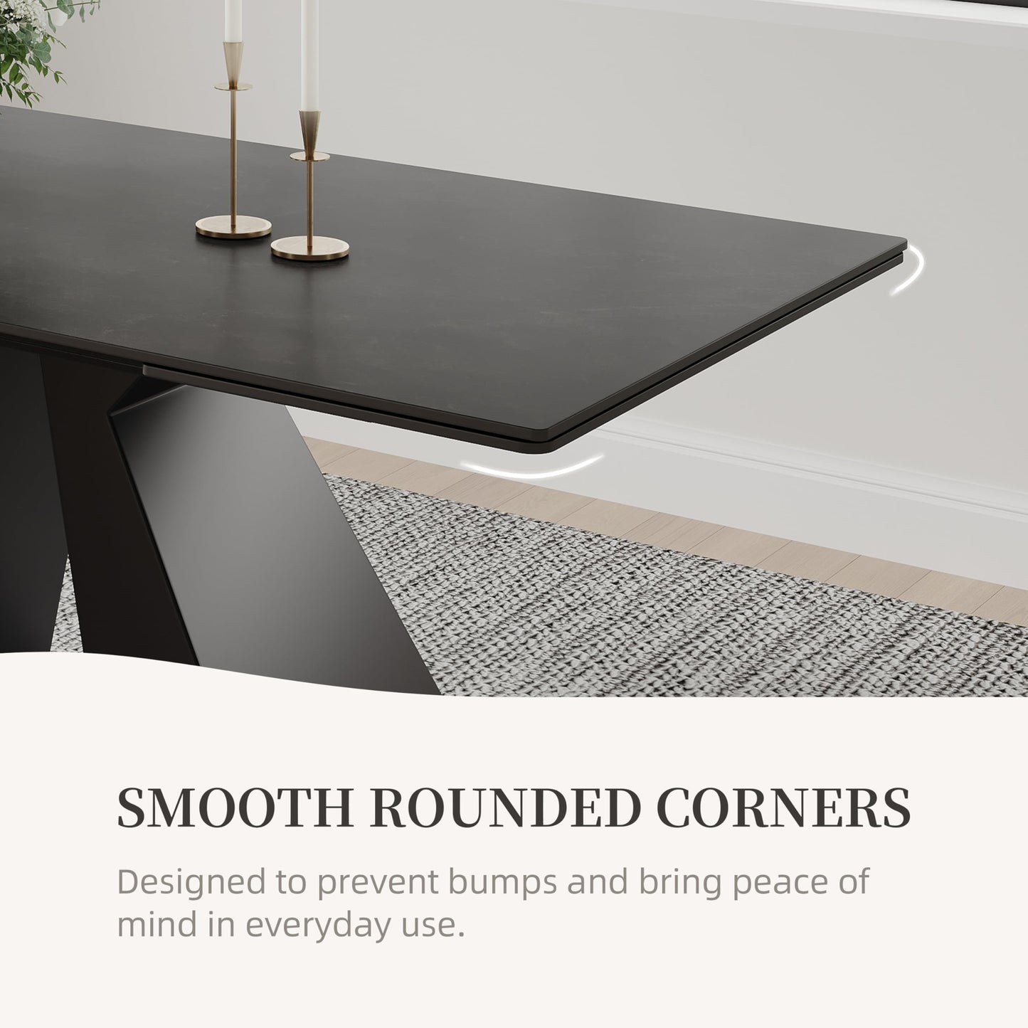 FHKJ Modern Expandable Dining Table- 63" to 94.5" Extendable Dining Room Table, Gray Sintered Stone Top with Black Metal Base - Seats 6-12, Easy Assembly (Table Only)