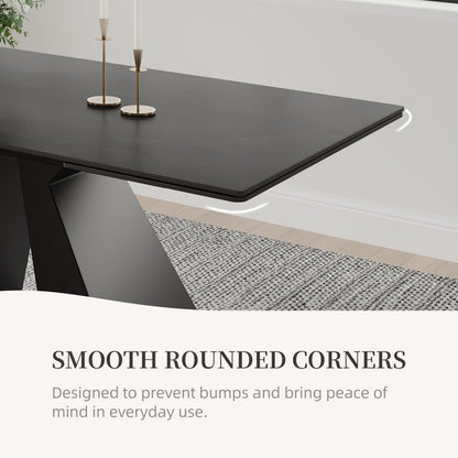 FHKJ Modern Expandable Dining Table- 63" to 94.5" Extendable Dining Room Table, Gray Sintered Stone Top with Black Metal Base - Seats 6-12, Easy Assembly (Table Only)