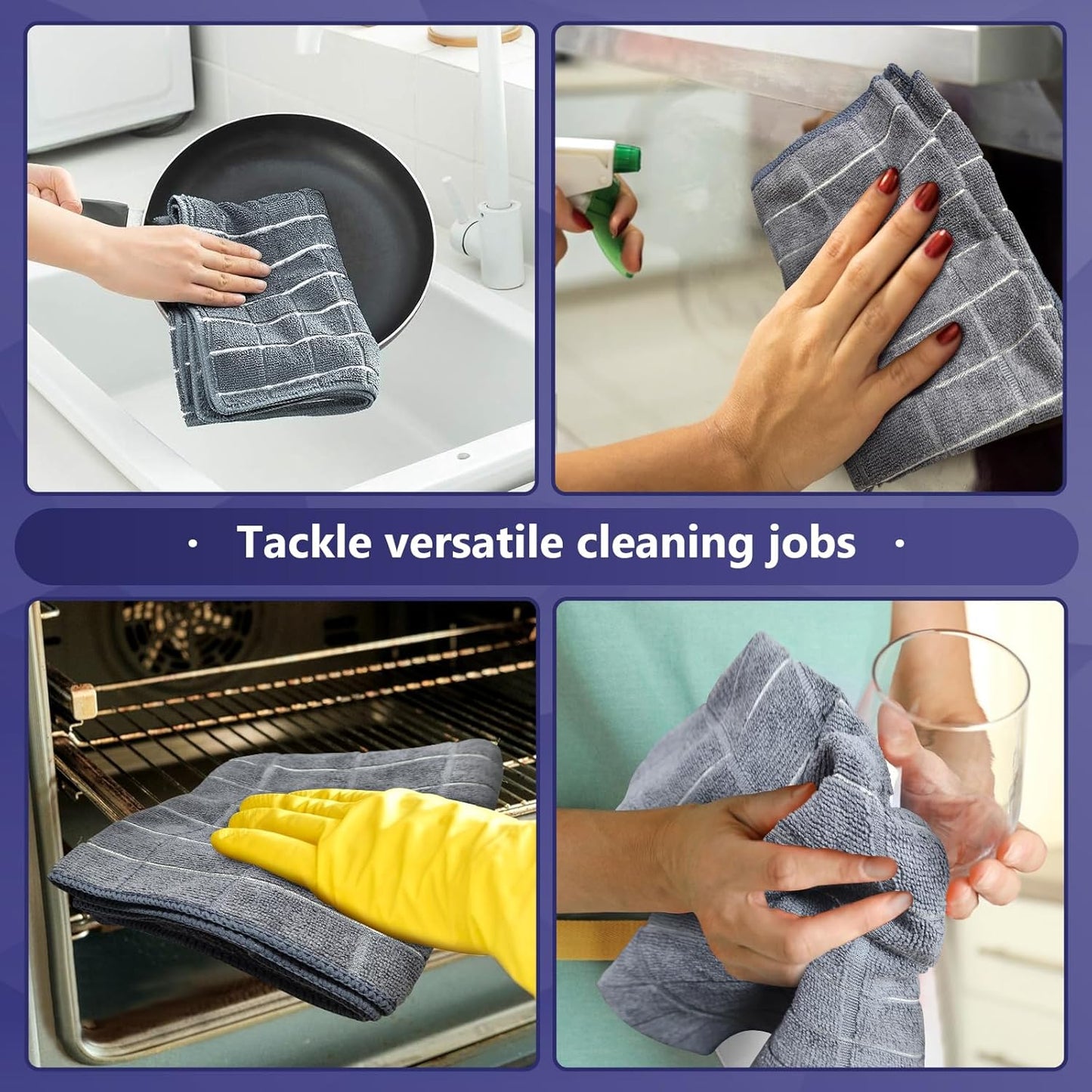 Set 8-Pack (12"x12" 18"x26") FGSAEOR Microfiber Kitchen Towels & Dish Cloths - Premium Ultra-Soft, Super Absorbent