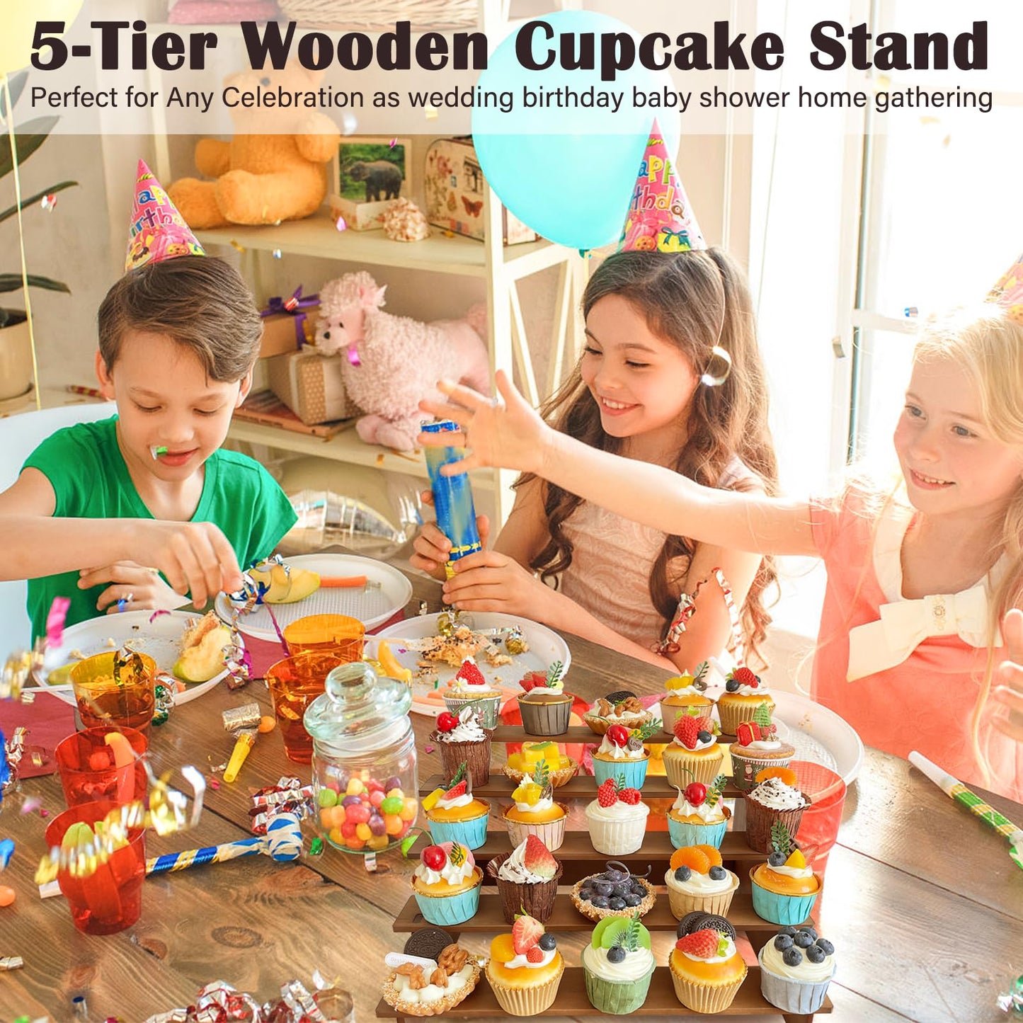 Umgozrz Wooden Cupcake Stand 5 Tier Cupcake Stand Cupcake Holder Rustic Wood Cupcake Display Stand Wooden Dessert Display Stand