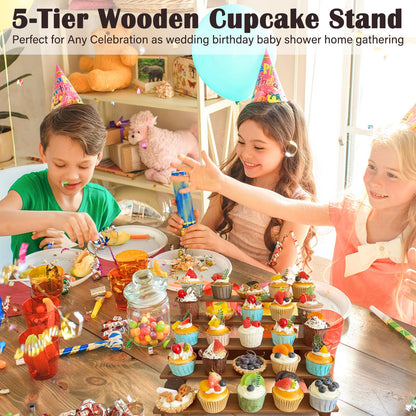 Umgozrz Wooden Cupcake Stand 5 Tier Cupcake Stand Cupcake Holder Rustic Wood Cupcake Display Stand Wooden Dessert Display Stand