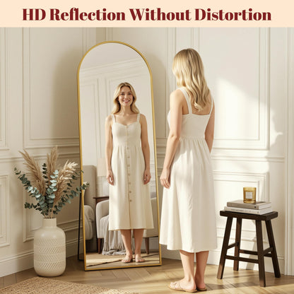 Suidia 86"x46" Arched Full Length Mirror with Stand, Full Body Mirror with Aluminum Frame, Freestanding/Leaning/Wall-Mounted, Floor Mirrors for Bedroom, Living Room, Entryway, Dressing Room, Gold