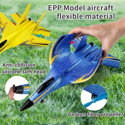 RC Airplane, Glider Aircraft,for 14+Ages Teens and Adults,Durable Lightweight Foam RC Plane with Smart Gyro/LED Lights/3 Rechargeable Batteries,360° Flip with Stable Flight for Outdoor (Yellow)