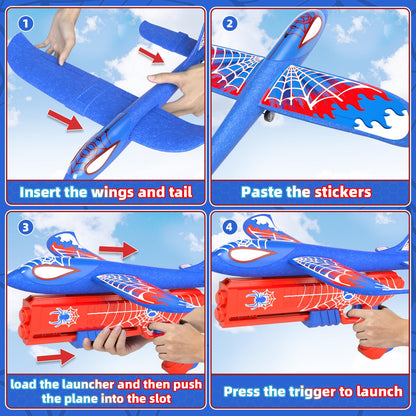 Doloowee 4 Pack Airplane Launcher Toys for Kids, 12.6" Foam Glider LED Plane, Dual Catapult Foam Plane, Outdoor Sport Flying Toys, Gifts for 3 4 5 6 7 8 9 10 12 Year Old Boys Girls