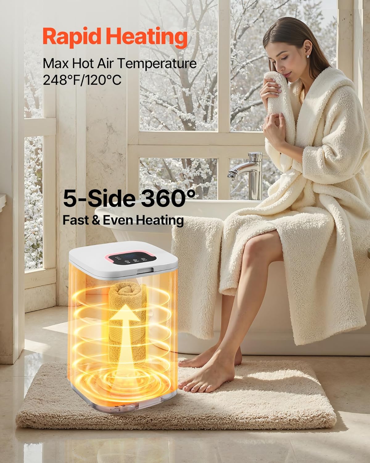 VEVOR Towel Warmers for Bathroom, Towel Warmer Bucket Auto Shut Off for Spa Fits up to 3 Oversized Towels, Blankets, Clothes, Bathrobes, PJ's and More