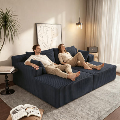 KEIKI 71" L Oversized Double Lounge Chaise Indoor, Corduroy Deep Seat Sectional Modular Couch Sleeper Loveseat Chair, Boneless Upholstered Reading Lazy Cloud Plush Sofa Bed for Living Room, Bedroom