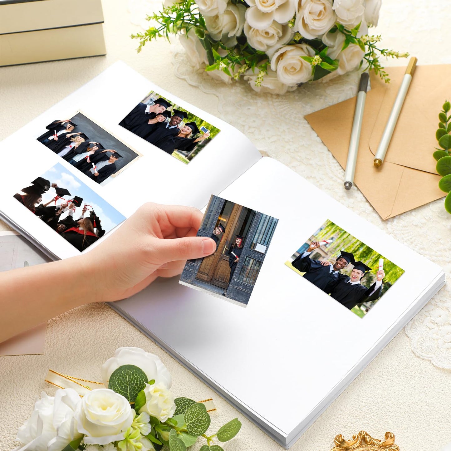 Humyoun 2026 Graduation Guest Book 8.7'' x 8.7" with 2 Markers Graduate Scrapbook Class of 2026 Picture Book Hardcover Rose Gold Foiled Photo Album for Graduation Party Supply Graduate Gifts 144 Pages