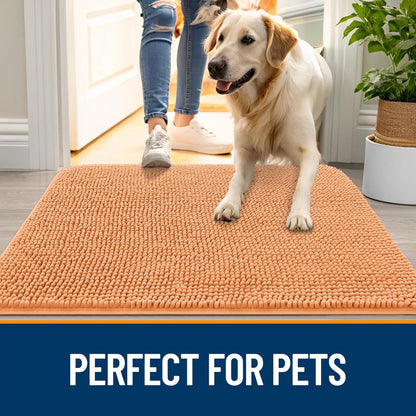 OLANLY Dog Door Mat - Absorbent Non-Slip Washable Chenille Mat for Muddy Paws | 70x24 Inches, Orange