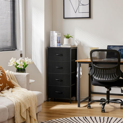 Sweetcrispy Dresser for Bedroom with 4 Drawers, Skinny Fabric Storage Tower, Chest of Drawers for Closet, Living Room