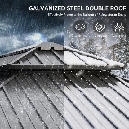 YITAHOME 12x20ft Gazebo Hardtop Canopy Heavy Duty Double Roof Outdoor w/Nettings and Curtains, Upgraded Aluminum Column Galvanized Steel Vertical Stripes Roof for Patio, Backyard, Deck, Lawns, Brown