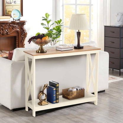 PHI VILLA White Entryway Table, Farmhouse Console Table Narrow Sofa Table Hallway, Ivory Skinny Entry Table