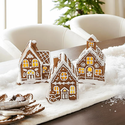 Skiennix Light-Up Gingerbread House Christmas Decorations - 3Pcs Collectible Figurines with LED Lights | Classic Swedish Xmas Table Décor