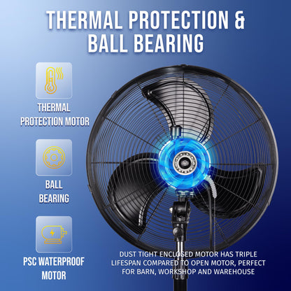 Tornado - 20 Inch High Velocity Metal Oscillating Pedestal Fan 5250 CFM - Commercial, Industrial Use Water-Resistant