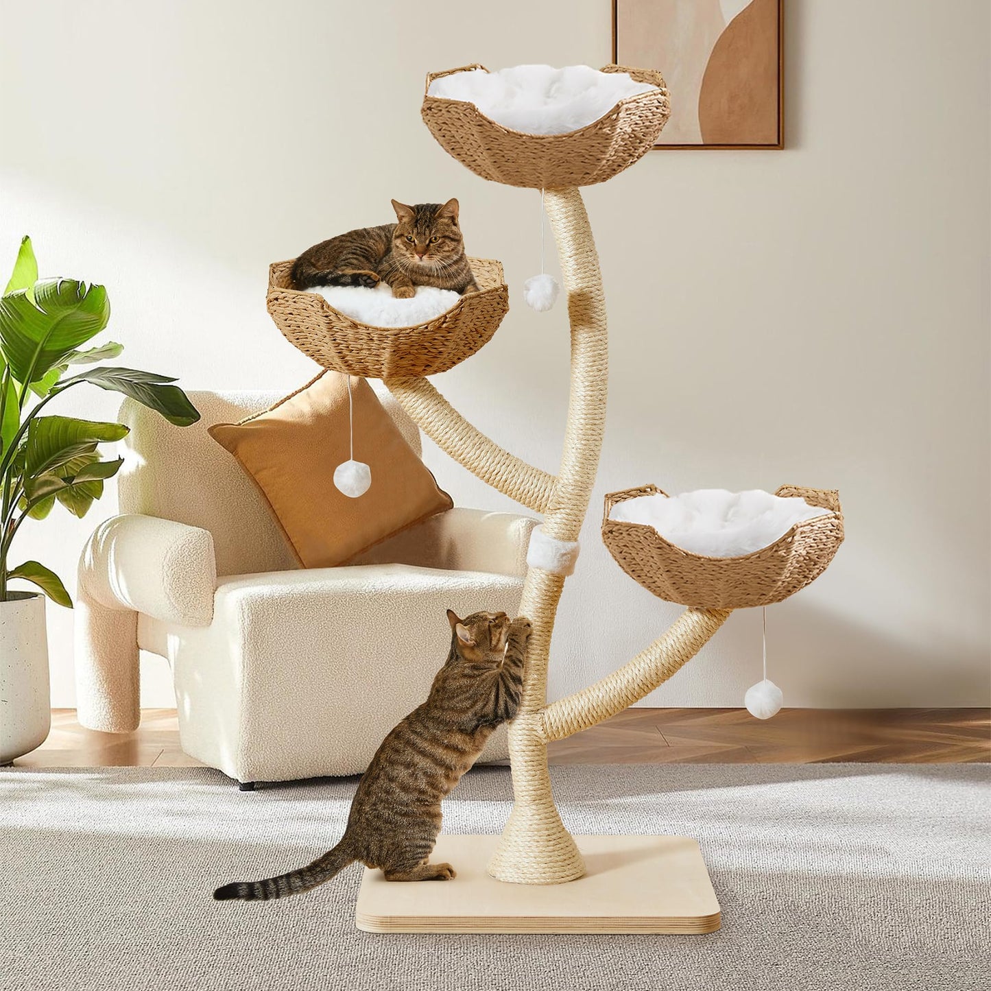 Modern Cat Tree Tower 53" - Multi-Level Cat Condo with Scratching Posts for Multiple Small & Large Cats