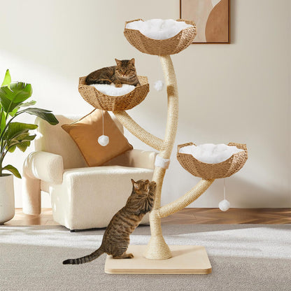 Modern Cat Tree Tower 53" - Multi-Level Cat Condo with Scratching Posts for Multiple Small & Large Cats