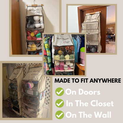 Everything Crochet Yarn Heaven Storage Organizer – Over The Door & Closet Hanging Yarn Bag for Crochet & Knitting, Skein Holder Holds 200+ Skeins with Clear Pockets for Yarn Stash, Hooks & Needles