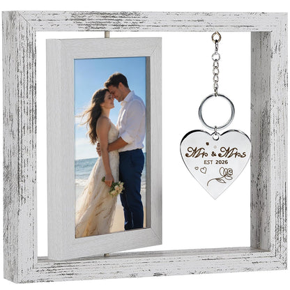Fooyekep Wedding Gifts for Couples 2026, Wedding Picture Frame - Rotating Floating Mr and Mrs Frame, Bridal Shower Gifts for Bride, Engagement Gift for Couples Newlyweds, Holds 4x6 Pictures