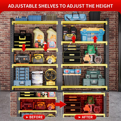 Guomao 4800LBS Heavy Duty Shelving Garage Storage Shelves 78" H Metal Shelving Units Adjustable Shelves Rack for Garage,Basement,Warehouse (Yellow and Black, 23.6" D x 59.1" W x78.7 H)