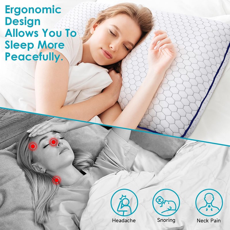 CushyOasis 2 Pack Memory Foam Pillows for Side, Back and Stomach Sleepers, Bed Pillow with Washable Cover and Breathable Mesh, Bed Pillow for Sleeping, Grey，Standard Size