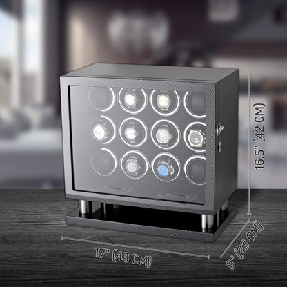 12 Watch Winder for Automatic Watches with LED Light and LCD Touchscreen Control (Burlwood + Beige)