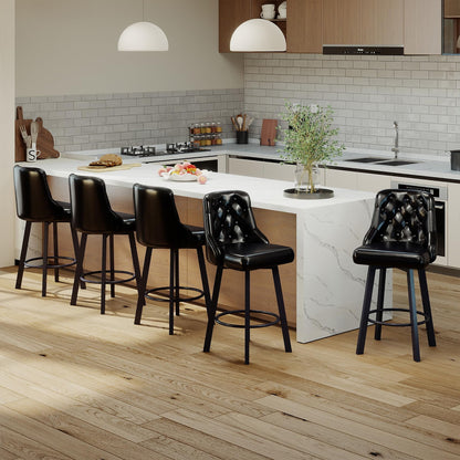 Youhauchair Bar Stools Set of 3, 26" Tufted Modern Counter Height Barstools with Back & Footrest & Metal Leg, Faux Leather Upholstered Bar Chair for Kitchen Island, Dining Room, Pub, Cafe, Black