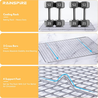 Rainspire Cooling Rack - Heavy Duty Stainless Steel Baking Rack | Oven Safe, Fits Quarter Sheet Pan, 8.5" x 12", 2-Pack