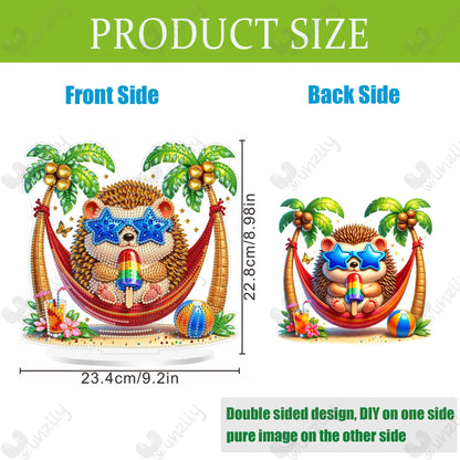 Yunzlly DIY Desktop Diamond Art Painting Kit Summer, Stand Up Gem Painting Ornament for Adults, Acrylic Tabletop Diamond Board Painting, Double Sided (Hedgehog)