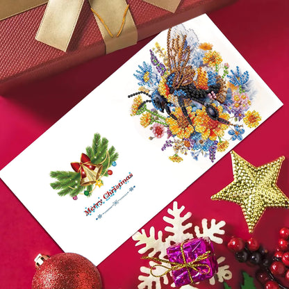 DIZAKIM 6 Pieces Christmas Theme Design Diamond Painting Greeting Card Set, DIY 5D Unique Rhinestone Art Embellishment Mosaic Christmas Greeting Card Crafts, Mosaic Handmade Creative Postcards (#10)