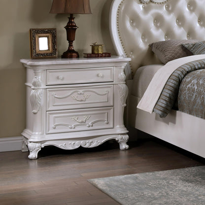 Furniture of America Agatha Traditional Solid Wood Nightstand with Drawers and Stone Top, Small Bedside Table, No Assembly Wooden Night Stand for Bedroom, Guest Room, Dorm, White