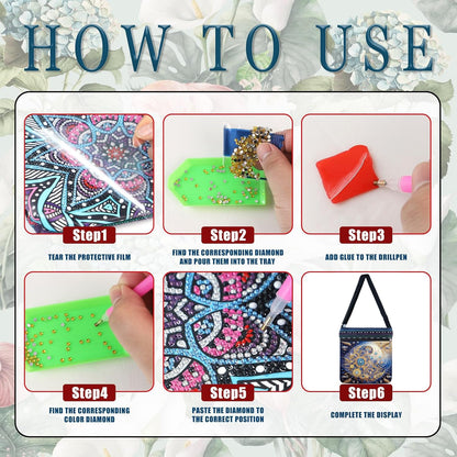LSQFS 5D Diamond Painting Shoulder Bag, DIY Diamond Art Kits for Adults with Adjustable Strap & Zipper, Artistic Handbag for Women, Perfect for Shopping & Daily Use