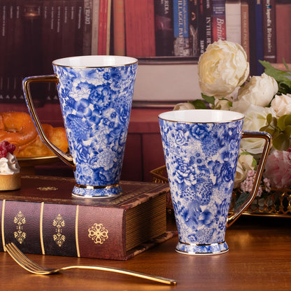KAMMAK Ceramic Coffee Mugs 20 oz Tall Porcelain Coffee Cups Set of 2 Large Tea Mugs with Handle Vintage Tea Cups Cappuccino Mug for Latte, Espresso, Americano, breakfast cereal, Hot Cocoa, Drinks