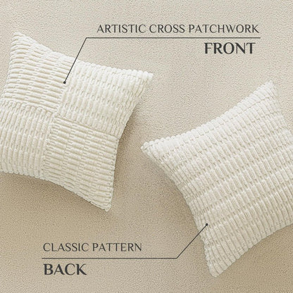 Softalker Spring 18x18 Throw Pillow Covers Cream, Set of 2 Soft Corduroy Boho Textured Modern Pillow Cases, White Decorative Cushion Covers for Couch Patio Living Room Sofa Easter Gift, Beige