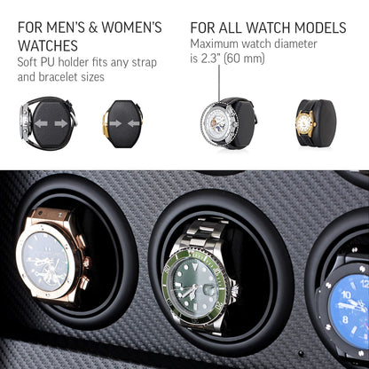 6 Watch Winder with LED Light, LCD Display and Storage Drawer
