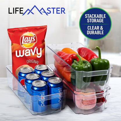 Stackable Clear Pantry Organizers and Storage Bins - 4 Pack for Kitchen Organization, Freezer Storage