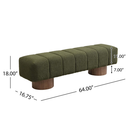 Christopher Knight Home Manila 64" Boucle Dining Bench, Upholstered Ottoman Bench, Rectangular Dining Seat, Spacious Seating, Long Footstool for Living Room Dining Room, No Assembly Needed, Green