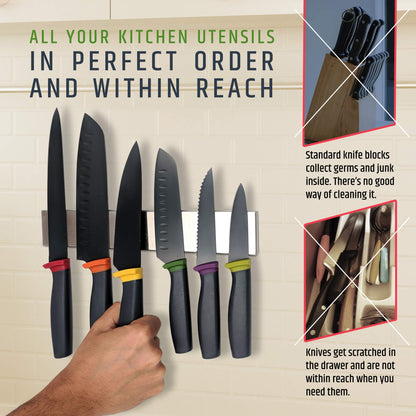 HMmagnets Premium 10 Inch Stainless Steel Magnetic Knife Holder For Wall - Professional Magnetic Knife Strip - Space-Saving Knife Rack/Knife Bar With Powerful Magnetic Pull Force (Upgraded Version)