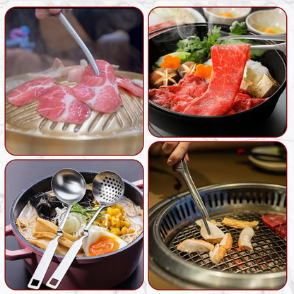 6 PCS Hot Pot Tongs and Spoons, Hotpot Utensil Kit Shabu Shabu Pot, Long-handled Holed Kitchen Utensils, Suitable for Kitchen Cooking, Barbecuing and Hot Pot