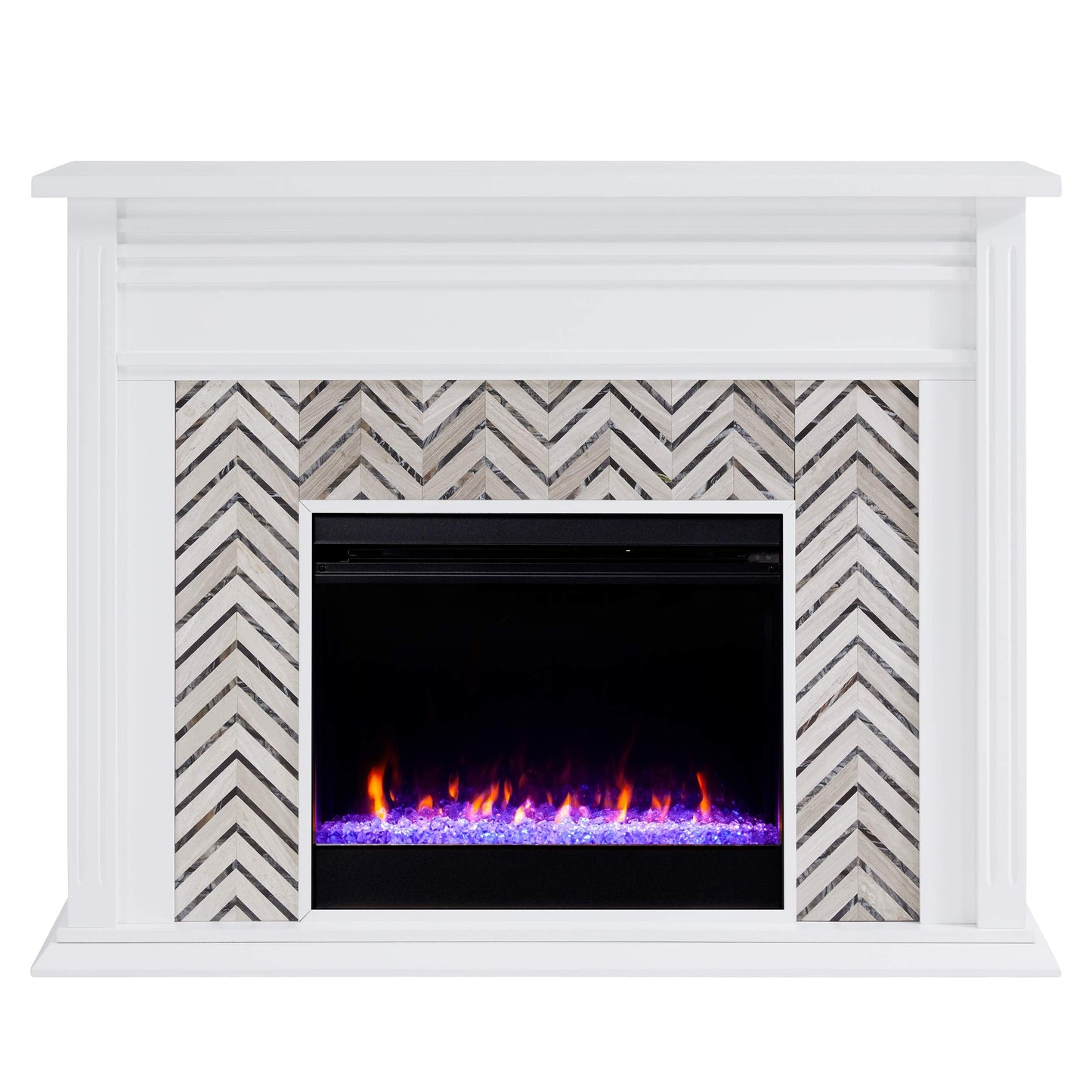 SEI Furniture - Hebbington Tiled Fireplace - Transitional Design, White Marble Top - Ideal for Living Room, Family Room (FC1080759)