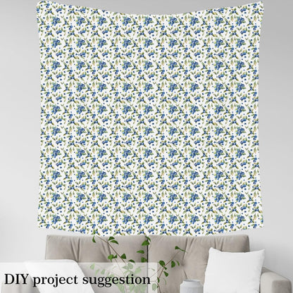 Watercolor Blueberry Fabric by The Yard Outdoor Fruits Botanical Leaves No Stretch Fabric for Handmade Supplies Wild Plants Rustic Soft Flannel Polyester Fabric for DIY Home Accents 5 Yard Bolt,180x59