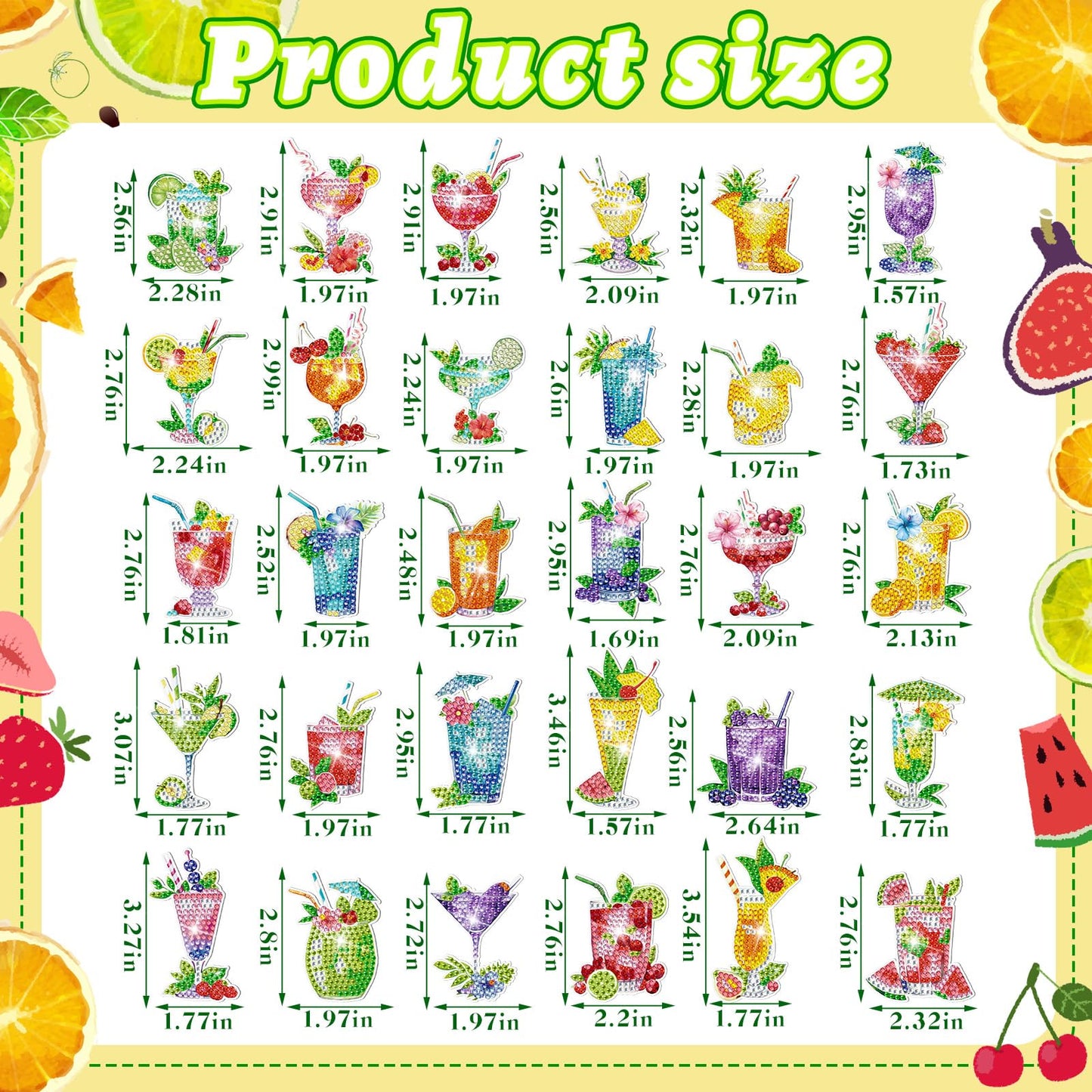 Remuuly 30 Pcs Cocktail Diamond Painting Magnets, Summer Diamond Art Magnet Kits for Adults, Tropical Drink 5D Rhinestones Gem Refrigerator Magnetic Stickers for Beginner, DIY Crafts, Fridge Gifts
