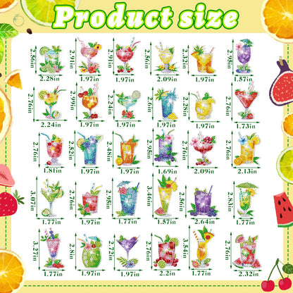 Remuuly 30 Pcs Cocktail Diamond Painting Magnets, Summer Diamond Art Magnet Kits for Adults, Tropical Drink 5D Rhinestones Gem Refrigerator Magnetic Stickers for Beginner, DIY Crafts, Fridge Gifts