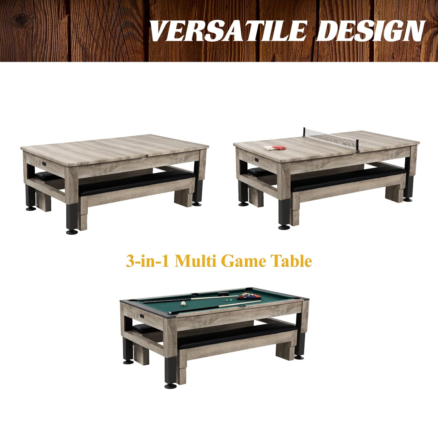Barrington Billiards Westmont 7' Pool Table, 3-in-1 Dining Top & Table Tennis with Game Accessories & Rolling Storage Caddy