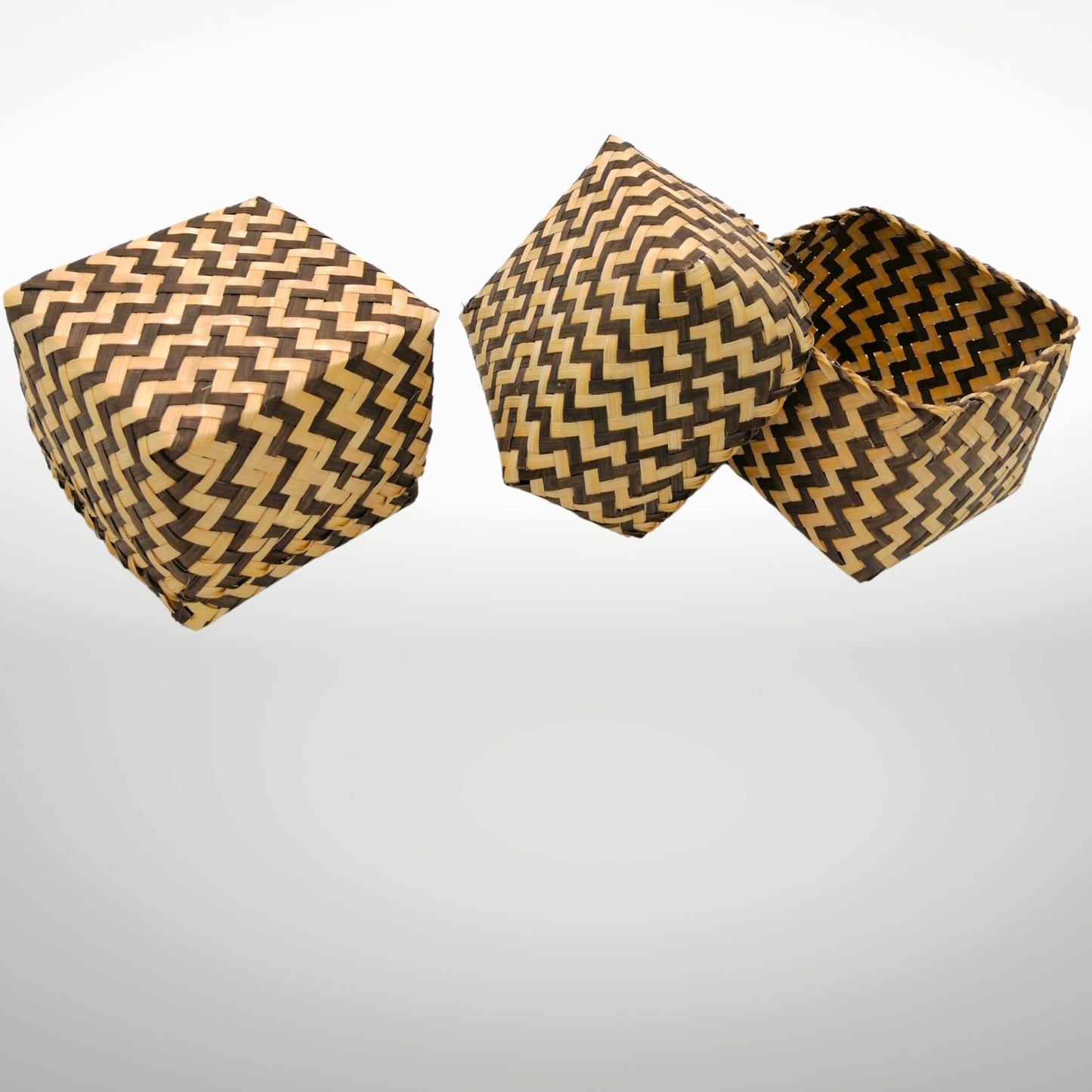 Sticky Rice Basket, Bamboo Rice Container, Kratip Zig Zig Woven 3.5 Inches Steamed Sticky Rice Bowl, Thailand Handmade Serving Basket, Original Bamboo Color, Thai Laos Kratib (Zig Zack Pack of 2)