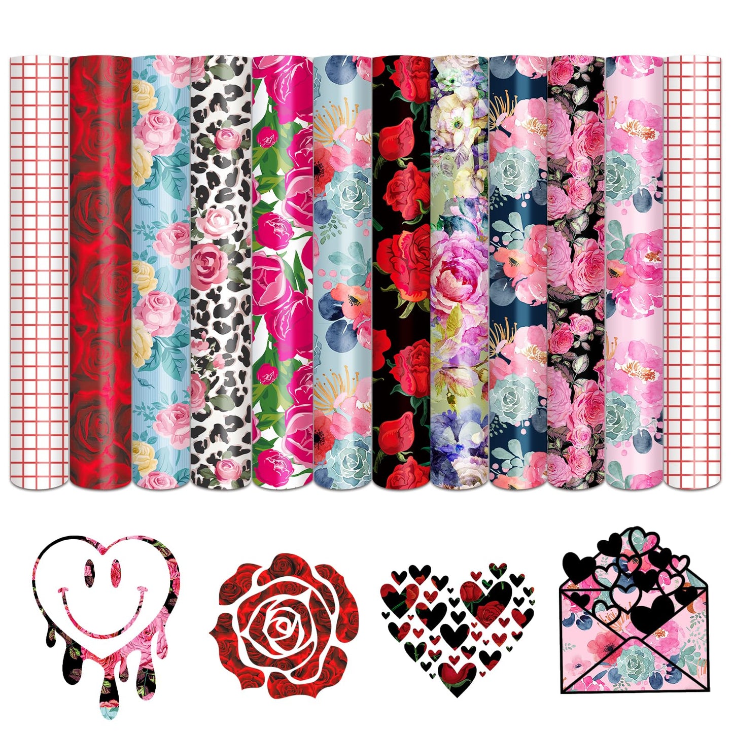 Tintnut Red Rose Permanent Adhesive Vinyl - 10 Sheets 12"x10" Rose-Themed Self-Adhesive Vinyl for Cutting Machine, Waterproof Vinyl for DIY Personalized Gifts & Craft Projects